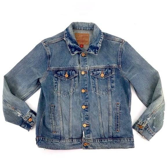 Lucky Brand Distressed Tomboy Trucker Jean Medium Wash Denim Jacket Size Large - Picture 2 of 16